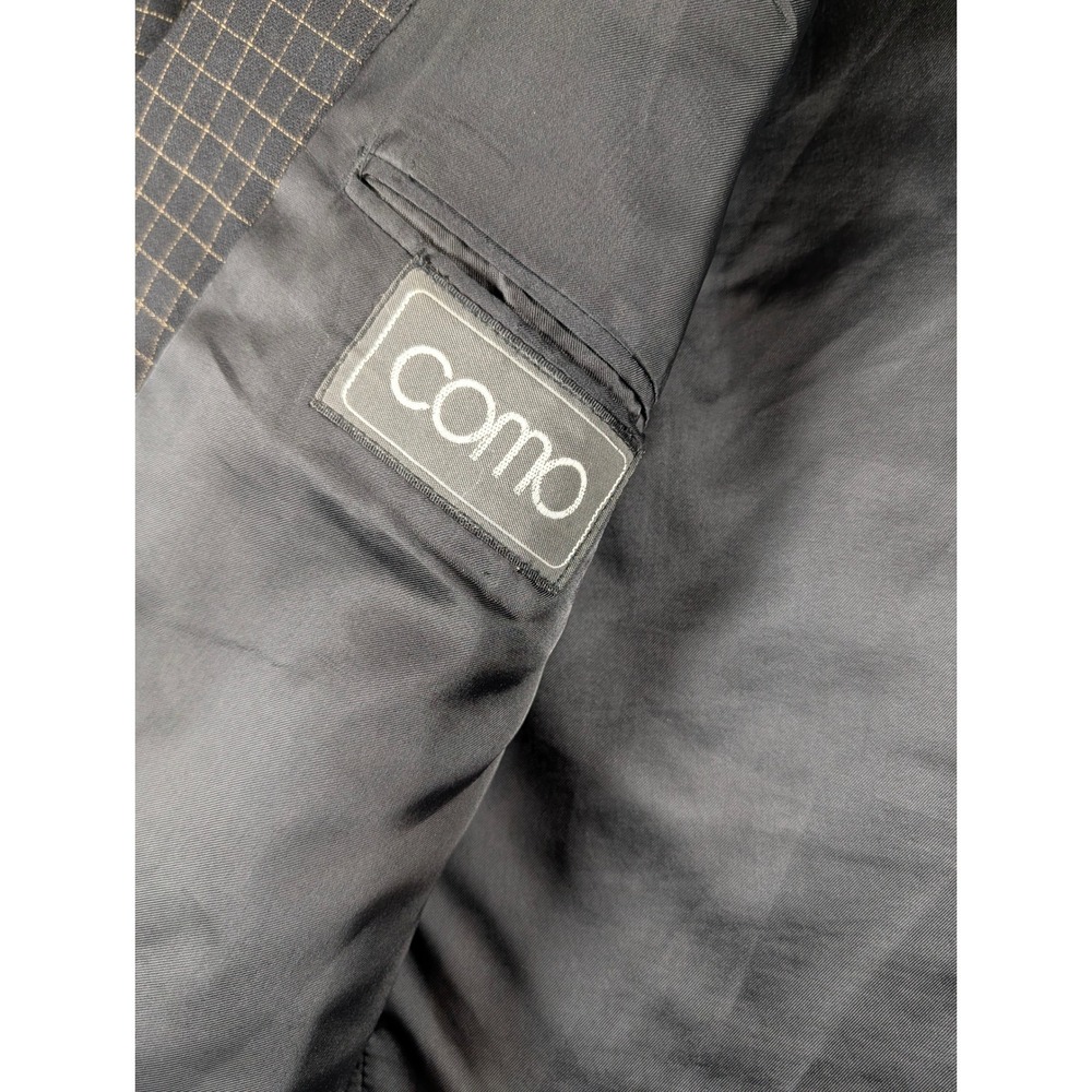 Como Mens Wool Blazer Sport Coat Charcoal Black Grid Check Pattern Two Button - Picture 6 of 8